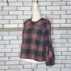 NWT Free Assembly Women's Long Bell Sleeve Plaid Blouse Top Size XS Multicolor